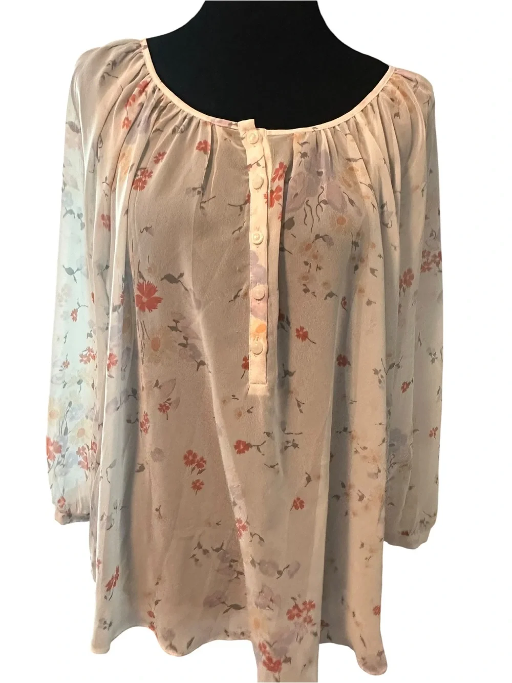 LC Lauren Conrad Cream Floral Peasant Blouse